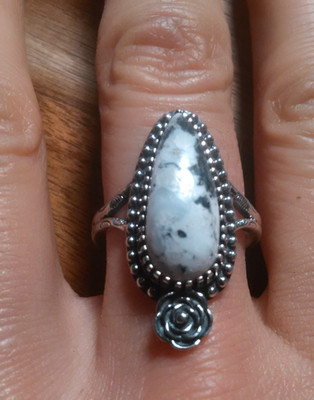 Artisan Crafted White Buffalo Sterling Silver Ring (Size 9)