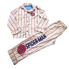 Disney Store Spiderman Pajamas Youth SZ 7/8 2 piece plaid set