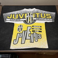 Vintage Juventus Jersey Shirt Mens Medium Yellow All Over Print Soccer Basic 90s