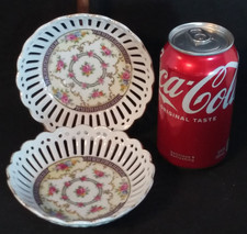 2 Reticulated Porcelain Floral Small Round Openwork Bowls Scalloped Germany EUC