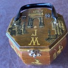 VTG Wooden Octagonal Box 6”x 5” Deep, Initials JM, Romanesque Decoupage Handled