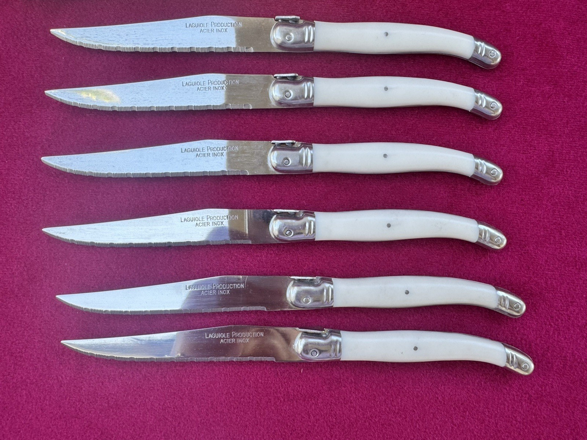 6 Laguiole Production Acier Inox Steak Knives Ivory Cream Handle