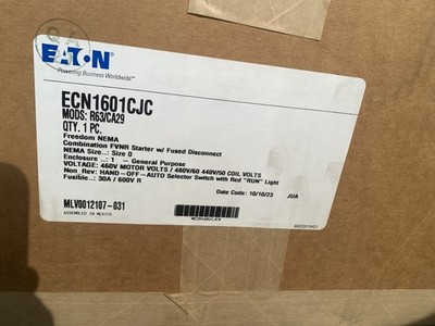 Eaton ECN1601CJC FVNR Starter W/ Fused Disconnect NEMA 3R 30 Amp 600V 3 Phase