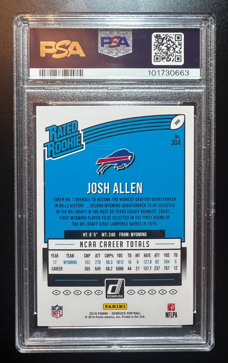 2018 Donruss Josh Allen RC Rookie Card Blue Press Proof PSA 10 #304 Bills view 2
