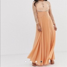 M7 Asos Lace Maxi Dress With Long Sleeves Zip Back Fit Flare