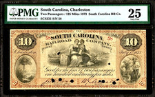 1873 South Carolina Rail Road RR Co. $10 Dollar Obsolete Banknote PMG VF25