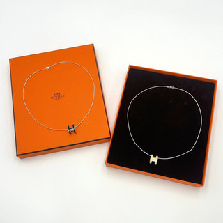 Auth Hermes Pop Ash Necklace SV Cream/Black Set2 W/Box BA020352
