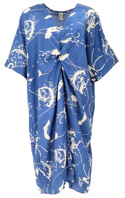 Lockeres Oversize Kaftankleid, Plus size Kleid - blau/beige