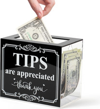 Acrylic Tip Jar for Money Donation Raffle Cash Collection Storage Box for Barten