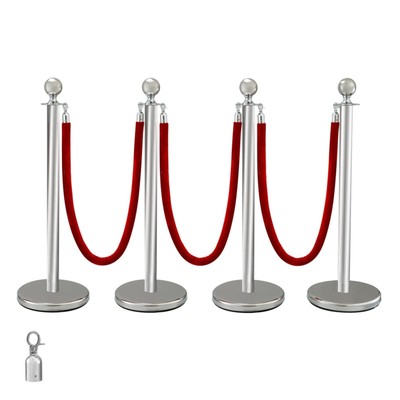 4 Pcs Stanchion Poles with 5ft Red Velvet Ropes-Premium Crowd Control Barriers