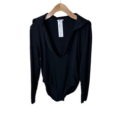 WOLFORD Quarter Zip Long Sleeve Ribbed Collar Bodysuit Size Medium Black