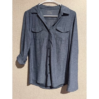 Eddie Bauer Travex Womens Small Blue Heathered Roll Tab Sleeve Button Up Shirt