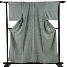 JAPANESE KIMONO KOMON Grey-green 157cm 5 ft 2 in PURE SILK AA9568