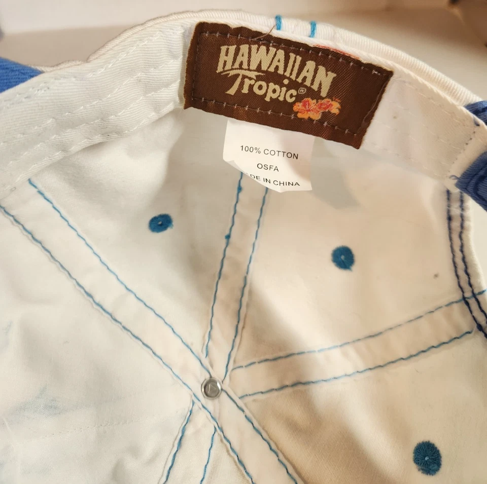 Hawaiian Tropic Blue/White Distressed Look Strap Back Hat - Image 4 of 4