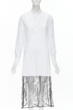 VALENTINO white cotton black floral lace hem shirt dress IT36 XS