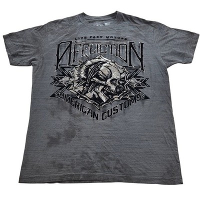 Affliction Live Fast Motors American Customs Metalic Skull T-Shirt Mens XL