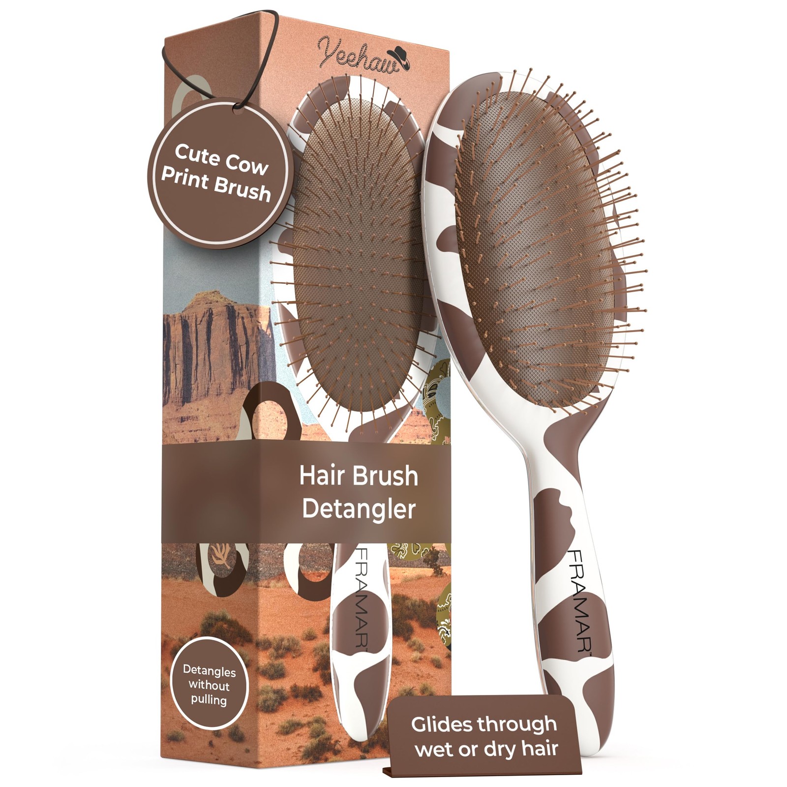 FRAMAR Curly Hair Detangler Brush – For Cow Print
