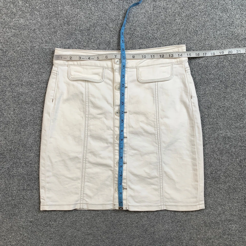 Falda Paige Mujer 27 Blanco Denim Expuesto Botón Frontal Elastizado Algodón Elástico Foto 3 de 4