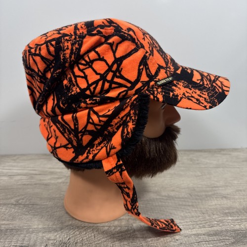 Cabela's L Gore-Tex Thinsulate Blaze Orange Camo Hunting Trapper Hat Earflaps - Picture 11 of 18