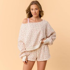 Blogilates Women's Dance Studio Off the Shoulder Sweatshirt - Cream Floral S