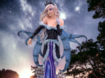 Mystische Winterfee & Schneefüchse Figur Zauberwald Fantasy Kunst Ornament
