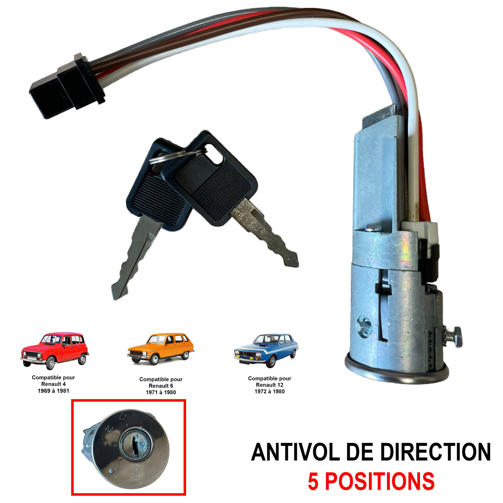 Neiman bloqué sur Renault 4 6 12 ? Antivol de direction de rechange avec clés