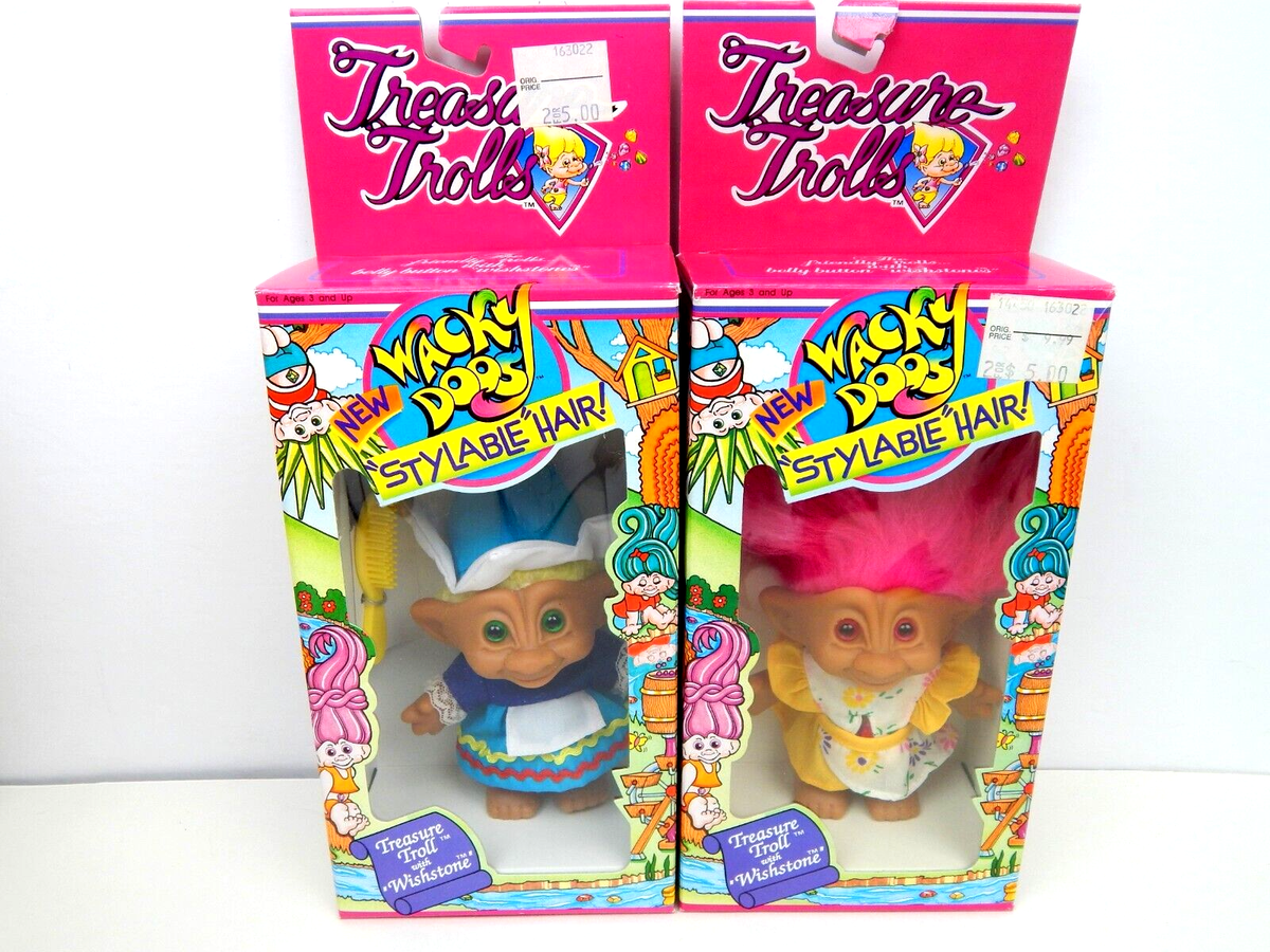 Pair Wacky Doos Treasure Trolls Stylable Hair w/ Wishstone