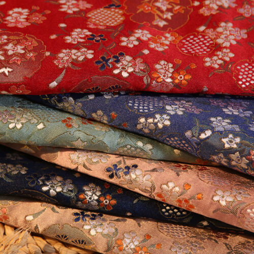 Brokat Damast Stoff Kunstseide Satin Bestickt Japanisch Blumenmuster 150 100cm - Bild 2 von 17