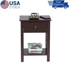 New Modern Brown Wood Nightstand End Table Bedroom Storage Side Bedside W/Drawer