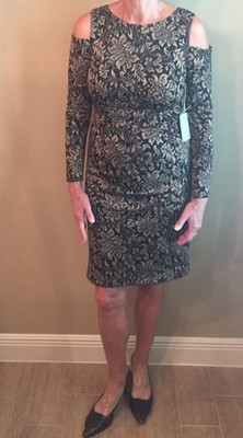 black and gold knee length dress