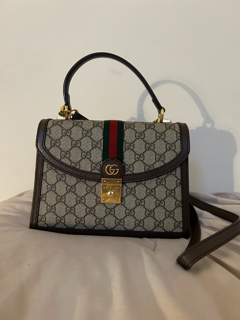 GG柄ハンドバッグ Gucci Small Ophidia GG Ebony Top Handle Bag (AUTHENTIC, MINT