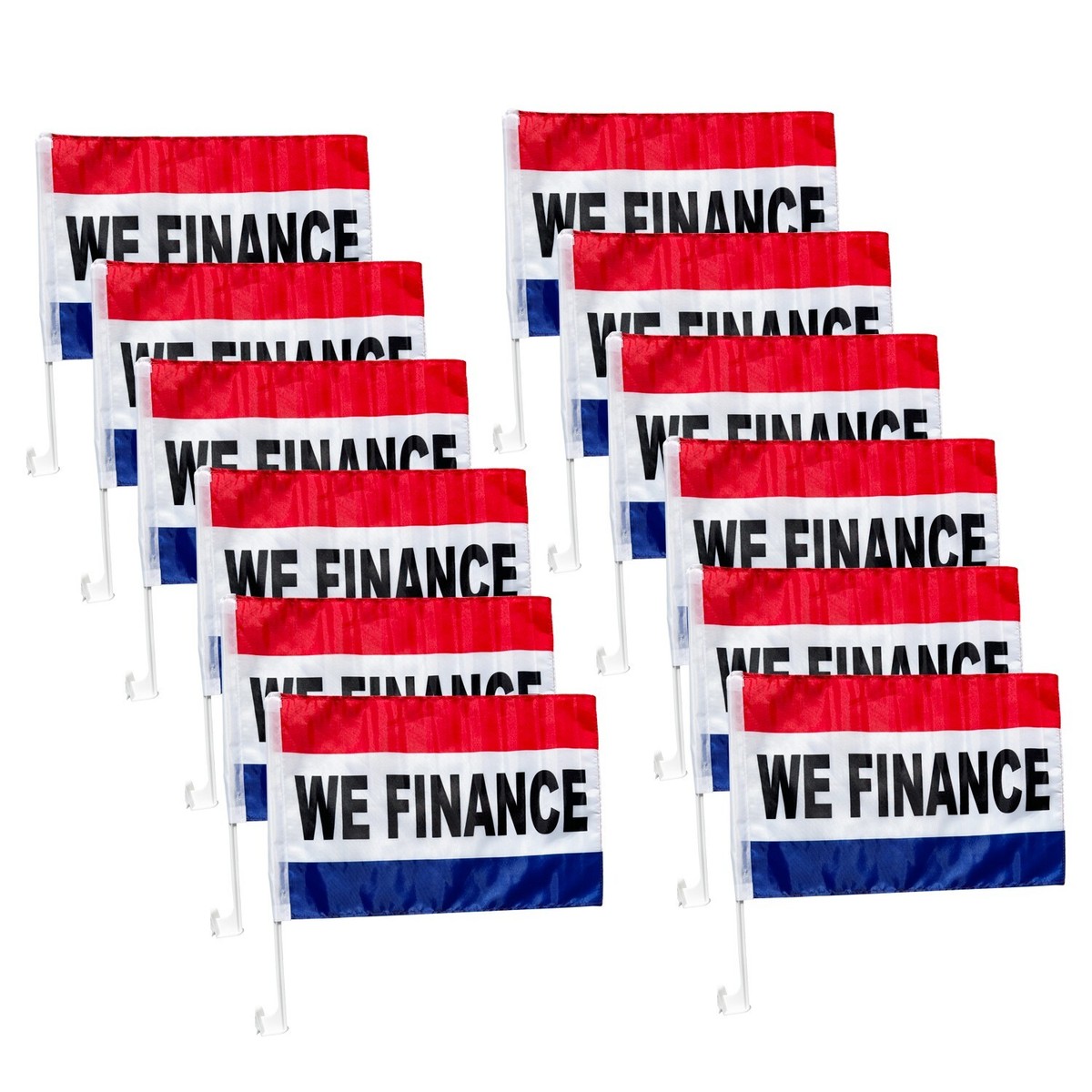 12 Bandierine Da Concessionario WE FINANCE &ndash; Rosse Con Asta Per Vetri Auto