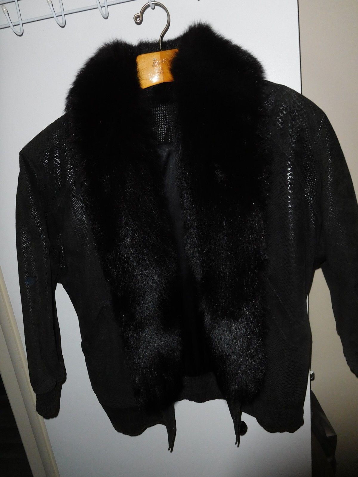 Leather Jacket Fox Collar Size Medium - image 1