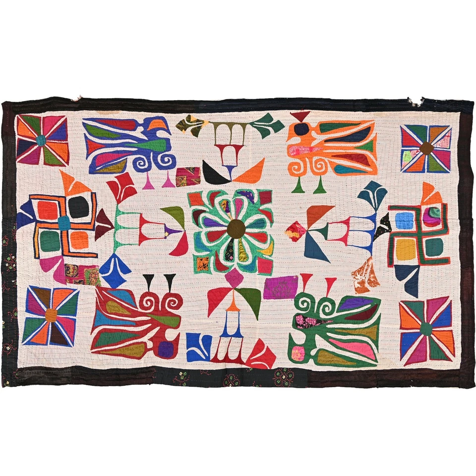 Textil Gujrati vintage, apliques Rabari bordados a mano trabajo textil, tapiz Foto 3 de 4