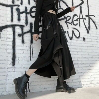 Lady Punk Goth Skirt Asymmetric Buckle Harajuku Rock