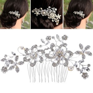 Women Rhinestone Pearl Floral Hair Comb Bridal Hair Decoration