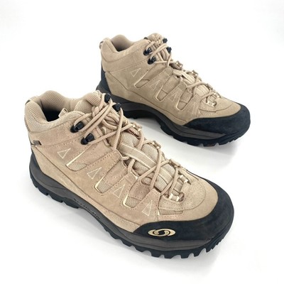 Salomon Hiking Shoe Boots Mens Sz 8 Beige Mid Top Waterproof All Terrain Walking