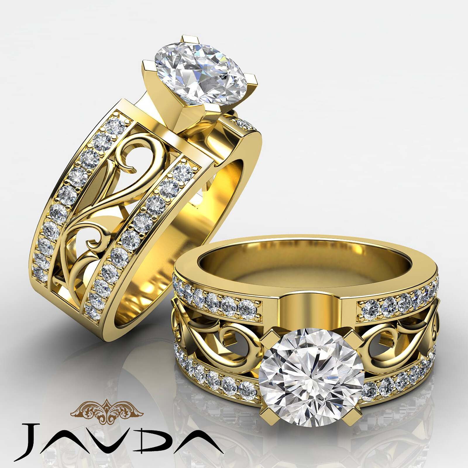 Filigree Leaf Motif Design Round Diamond Engagement Pave Ring GIA H VS2 ...