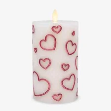Luminara Moving Flame Magenta Debossed Hearts Pillar Candle 6.5" Valentine's Day