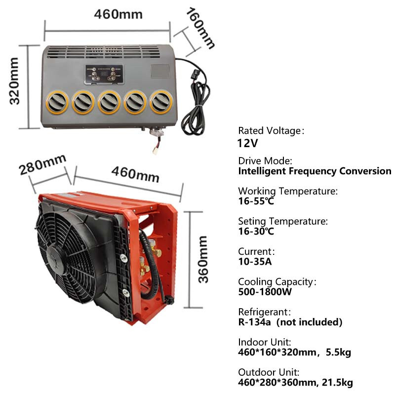 Treeligo 12V Electric Air Conditioner AC Unit For RV Truck Vehicle Excavator