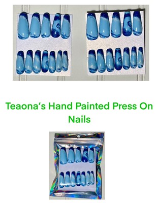 Custom Gel Press on Nails fake nails Hand painted 24 pc set Multi-Size