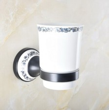 Black Finish Brass Wall Mount Bathroom Toothbrush Holder Ceramic Cups 2ba295