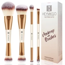 4Pcs Double-ended Makeup Brush Set for Foundation, Contour, Blending