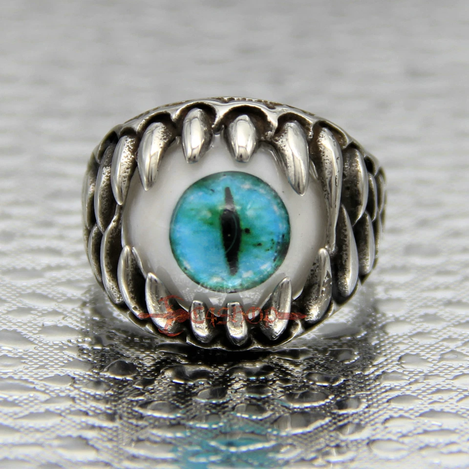 Anillo Punk Acero Inoxidable Turquesa Ojo de Gato Malvado Hombre Motociclista Talla 7-13 Foto 4 de 4