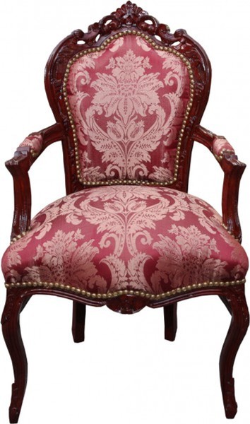 Casa Padrino Barock Esszimmer Stuhl Bordeaux Muster / Braunrot Mit Armlehnen - L-image