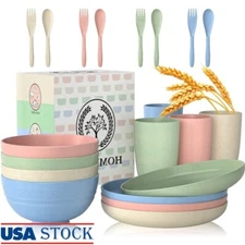 Wheat Straw Dinnerware Set 20 PCS Unbreakable Lightweight Dishwasher Safe Dishes