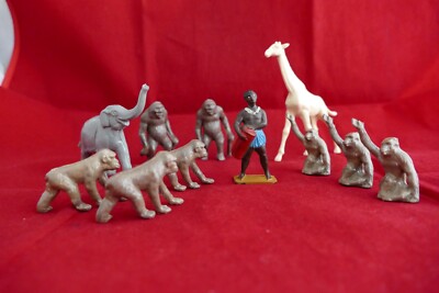 Figurines Acedo Afrique Savane – 1 Africain Et 10 Animaux – Années 1960