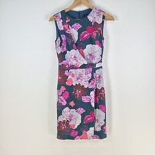 David Lawrence dress womens 6 silk navy blue floral sleeveless pencil 110673