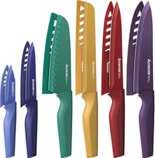Astercook Knife Set, 12 Pcs Color-Coded Kitchen Knives Set, 6 Knives/6 Guards