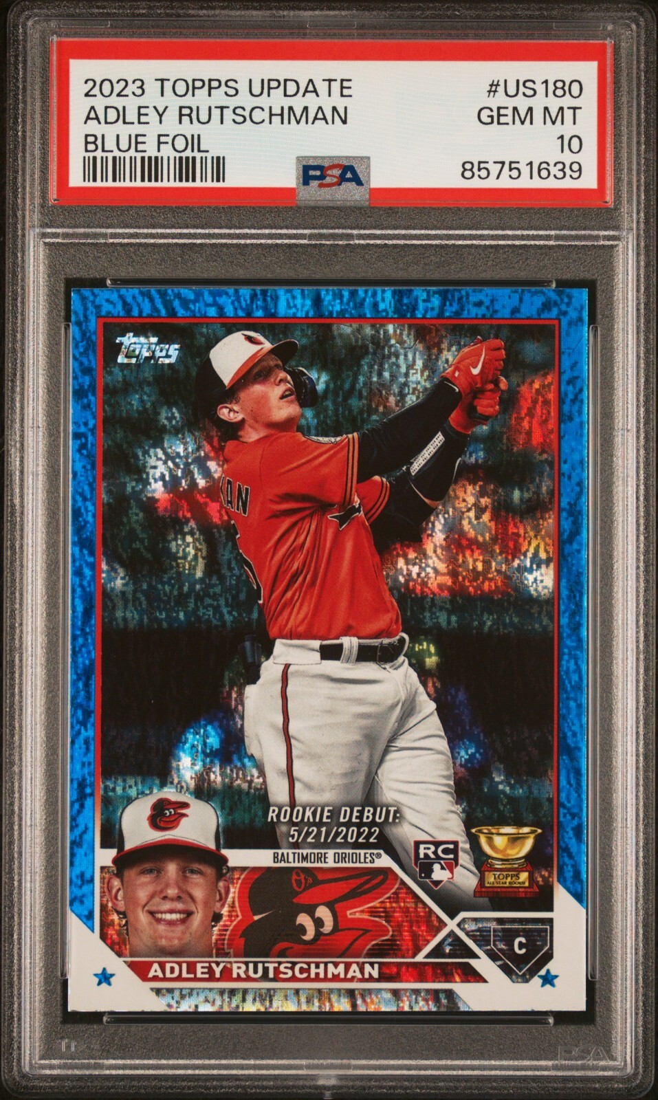 2023 Topps Update Adley Rutschman RC Rookie Debut Blue Foil /999 Gem Mint PSA 10